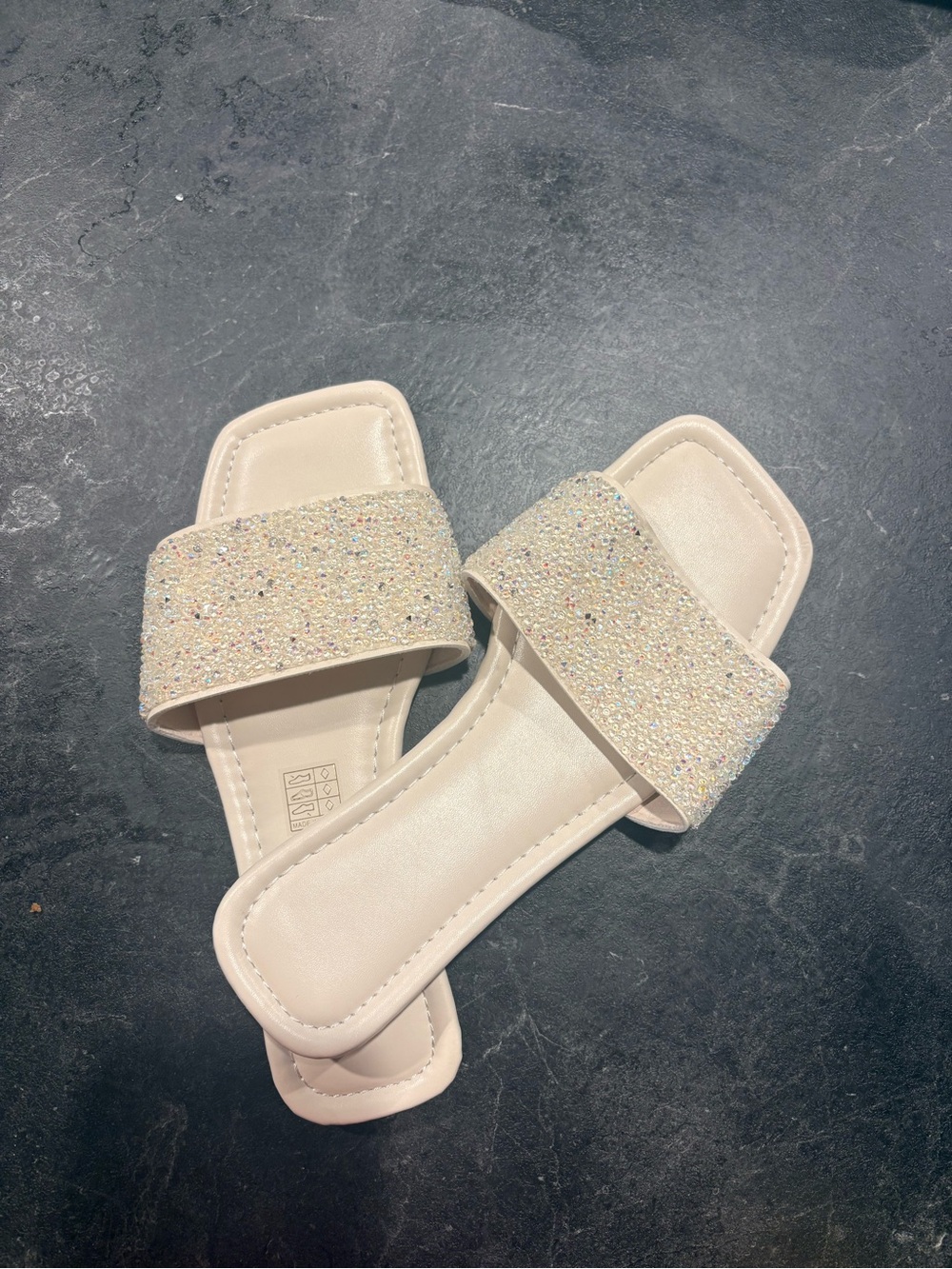 SHEIN Glitter Slide Sandals in Light Beige